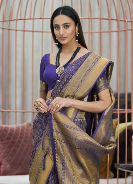 Blue Weaving Festive-Wear Kanjivaram Silk Saree