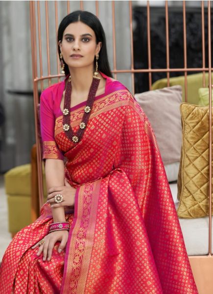 Crimson Red Weaving Festive-Wear Kanjivaram Silk Saree