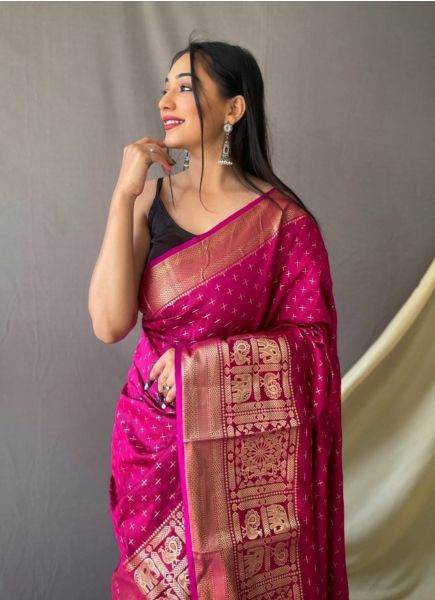 Deep Pink Jacquard Weaving Festive-Wear Saree