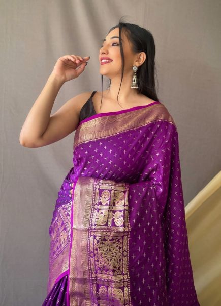 Purple Jacquard Weaving Festive-Wear Saree