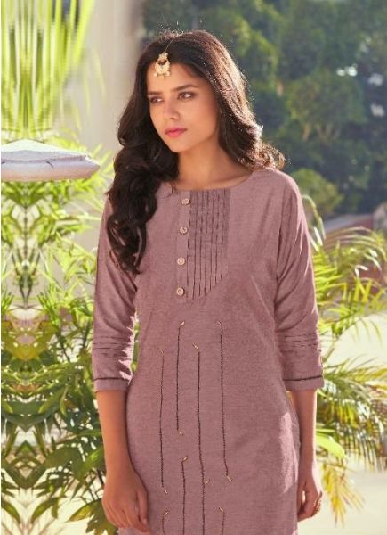 Rosy Brown Silk Embroidered Festive-Wear Readymade Kurti With Pant