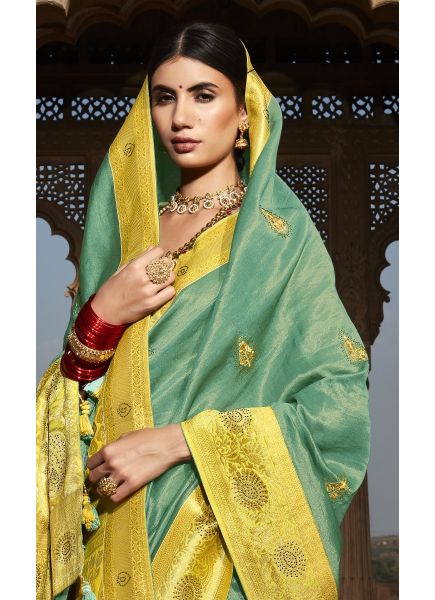 Mint Green Silk Paithani Weaving Festive-Wear Saree