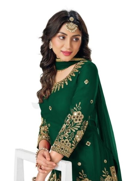 Green Silk Mirror-Work  Festive-Wear Patiala Salwar Kameez
