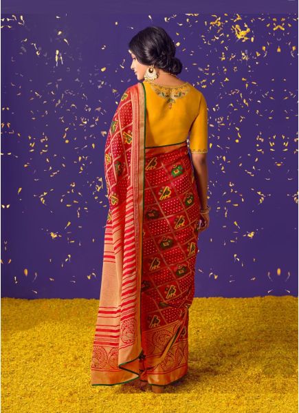 Red Silk Weaving Wedding-Wear Brasso Saree