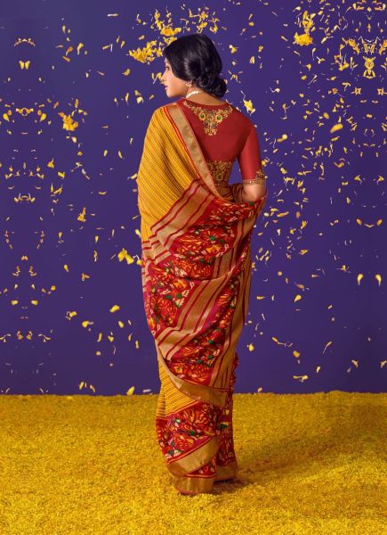 Orange Silk Weaving Wedding-Wear Brasso Saree