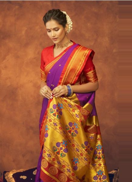 Purple Maharani Paithani Weaving Festive-Wear Silk Saree