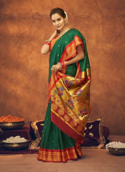 Green Maharani Paithani Weaving Festive-Wear Silk Saree