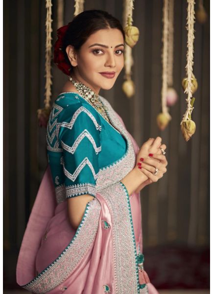 Pink Organza Silk Embroidered Party-Wear Saree [Kajal Aggarwal Collection]