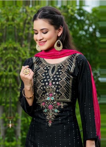Black Rayon With Sequins & Embroidery Work Summer-Wear Pant-Bottom Readymade Salwar Kameez