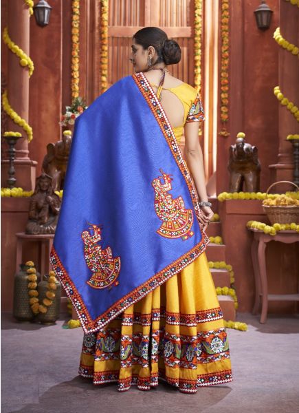 Yellow Art Silk With Gamthi & Mirror-Work Festive-Wear Navratri Special Lehenga Choli