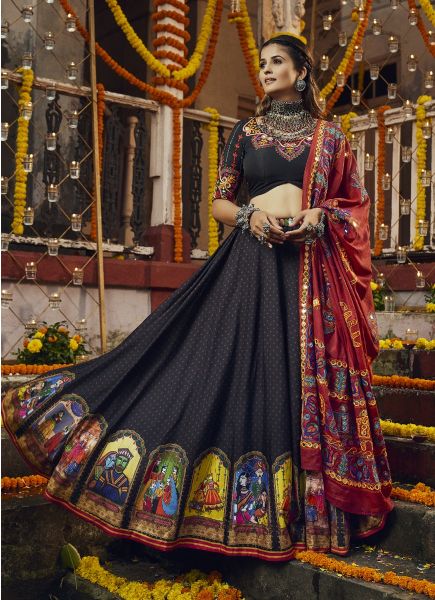 Black Muslin Cotton Printed Festive-Wear Navratri Special Lehenga Choli
