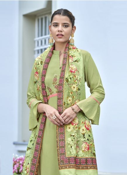 Light Green Rayon With Embroidery & Digital Printed Office-Wear Pant-Bottom Readymade Salwar Kameez