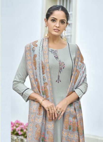 Light Sage Blue Rayon With Embroidery & Digital Printed Office-Wear Pant-Bottom Readymade Salwar Kameez