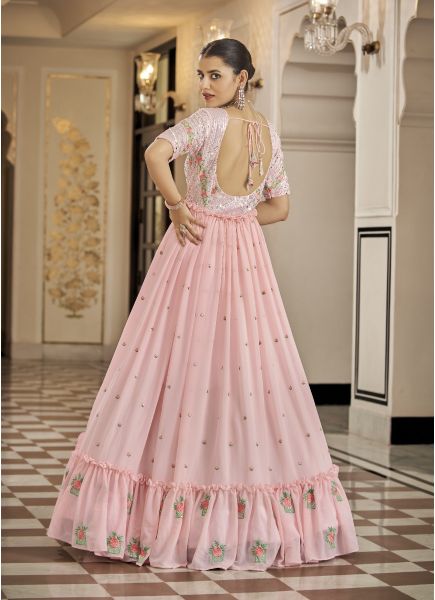 Light Pink Georgette Sequins, Embroidery & Thread-Work Festive-Wear Floor-Length Gown