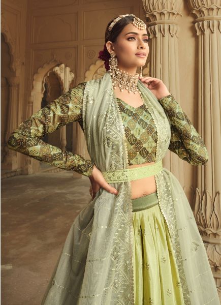 Olive Green Silk Embroidery & Sequins-Work Wedding-Wear Stylish Lehenga Choli
