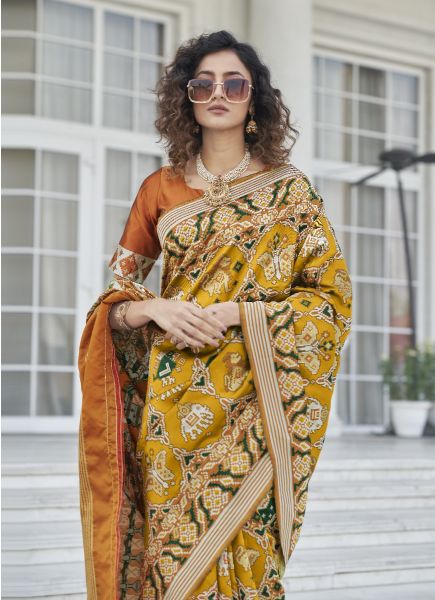 Yellow Patola Silk Weaving Festive-Wear Saree