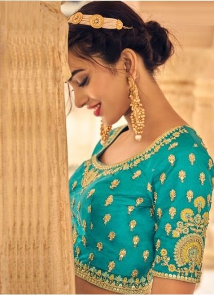 Sky Blue Silk Handwork Wedding-Wear Bridal Lehenga Choli