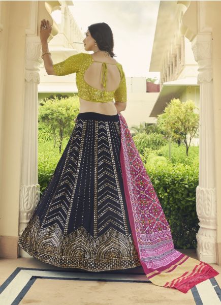 Navy Blue Georgette Embroidery & Sequins-Work Party-Wear Stylish Lehenga Choli