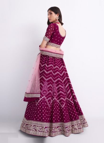 Purple Silk Georgette With Sequins Embroidery & Handwork Wedding-Wear Bridal Lehenga Choli