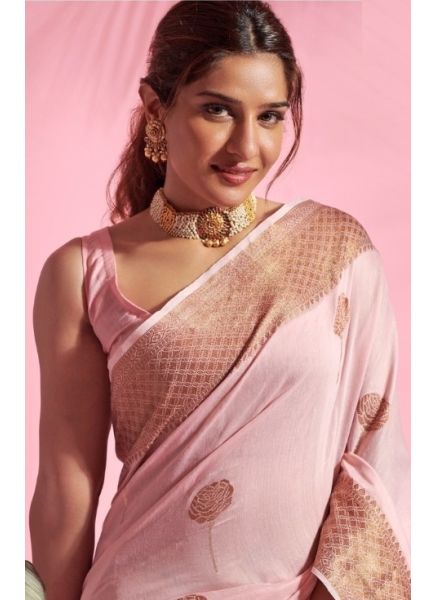 Pink Cotton Silk Weaving Festive-Wear Saree