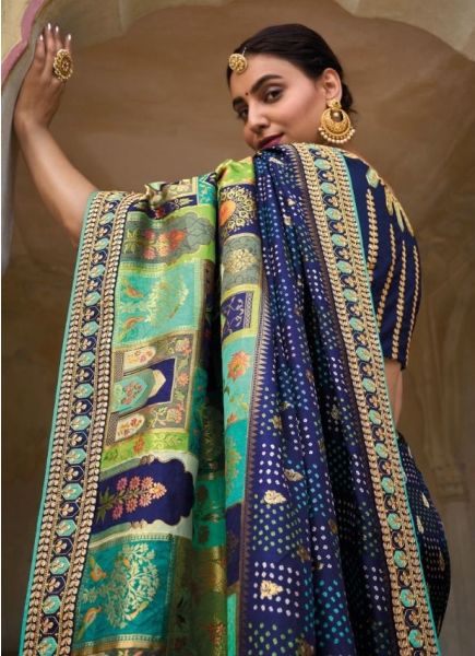 Blue Viscose Handwork Wedding-Wear Silk Embroidery Saree
