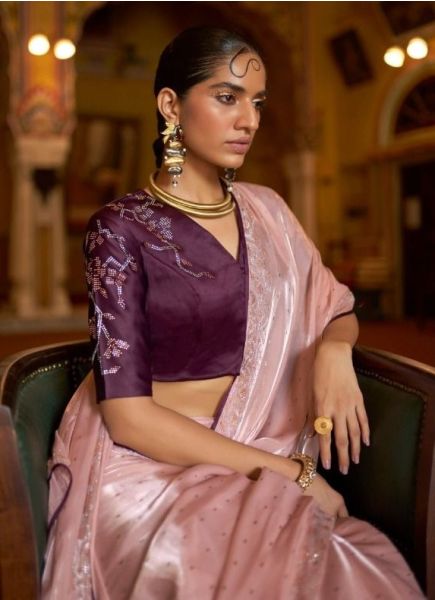 Pink Organza With Embroidery & Handwork Party-Wear Boutique Saree