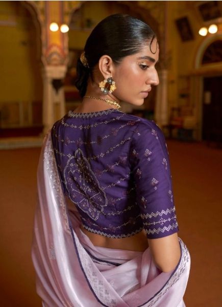 Light Lilac Organza With Embroidery & Handwork Party-Wear Boutique Saree