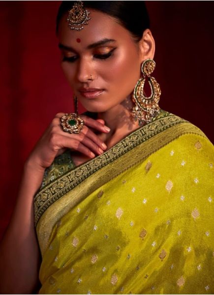 Yellow Pure Dola Silk Weaving Party-Wear Saree
