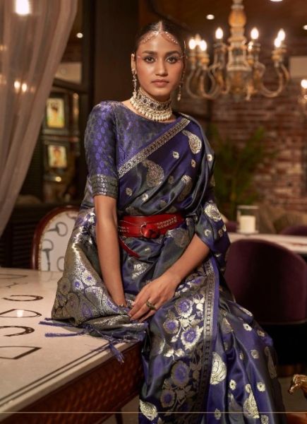 Blue Silk Weaving Party-Wear Handloom Saree