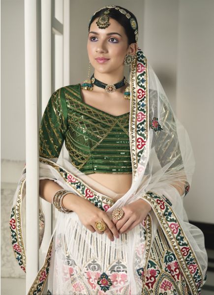 White Silk Thread, Embroidery & Sequins-Work Wedding-Wear Stylish Lehenga Choli