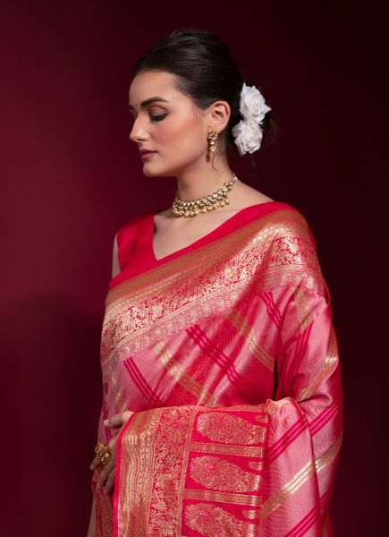 Pink Silk Thread Weaving Festive-Wear Zari Silk Saree