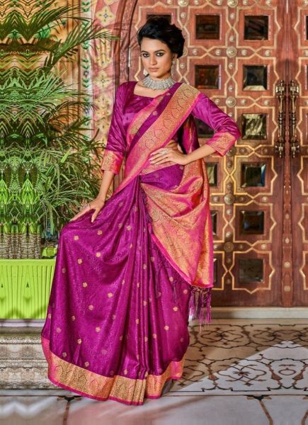 Purple Pure Satin Silk Weaving Festive-Wear Saree