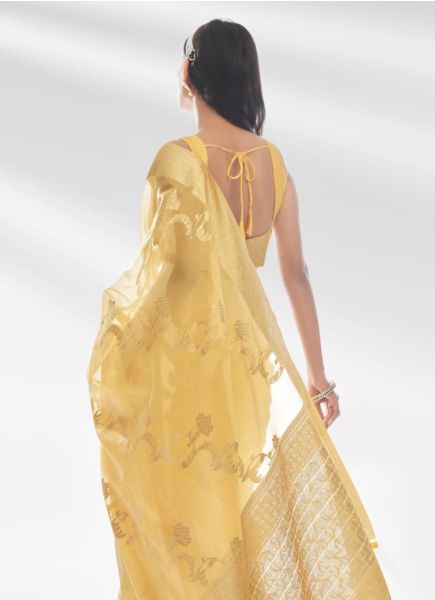 Yellow Organza Weaving Festive-Wear Fashionable Saree