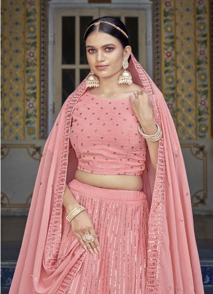Pink Georgette Thread & Sequins-Work Party-Wear Embroidery Lehenga Choli