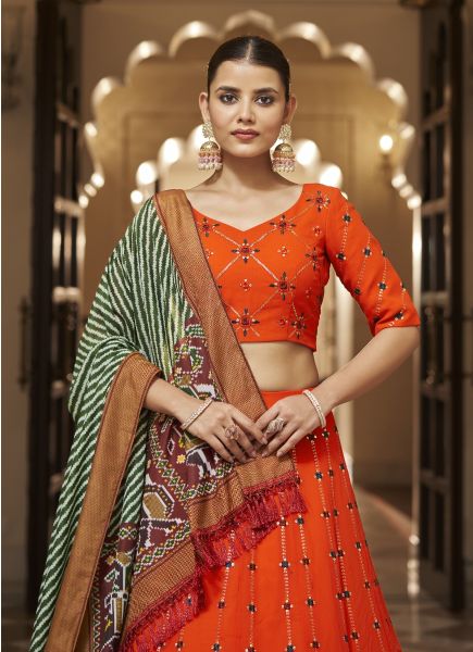 Orange Red Georgette Thread, Embroidery & Sequins-Work Party-Wear Stylish Lehenga Choli