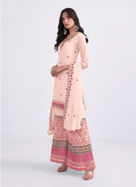 Light Pink Georgette Embroidered Party-Wear Sharara-Bottom Salwar Kameez