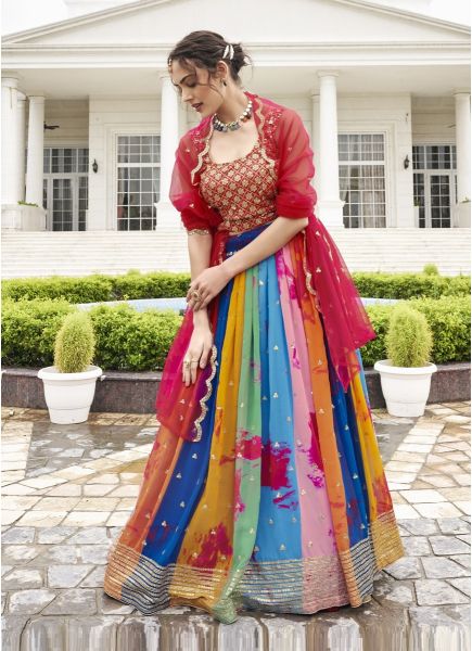 Multicolor Georgette Embroidery, Sequins & Digital Printed Party-Wear Stylish Lehenga Choli
