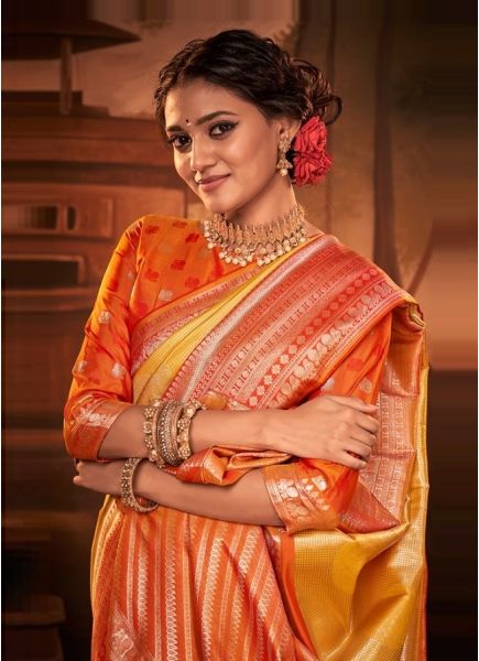 Orange Weaving Party-Wear Kanjivaram Silk Saree
