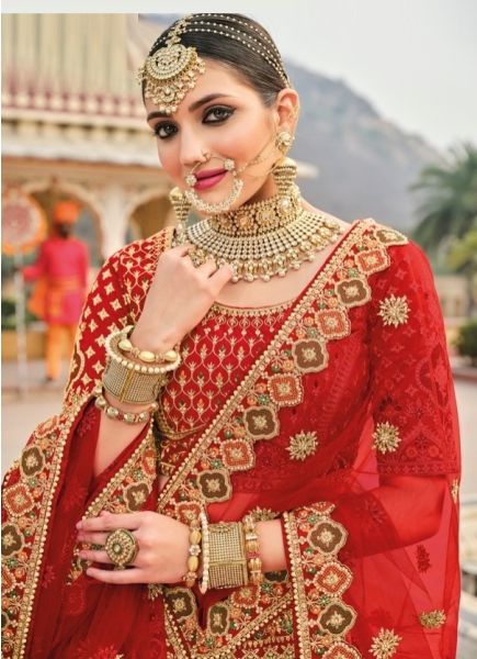 Red Silk Embroidery & Handwork Wedding-Wear Bridal Lehenga Choli
