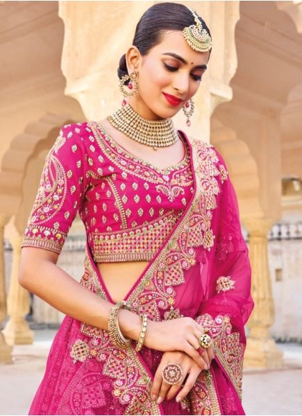 Magenta Silk Embroidery & Handwork Wedding-Wear Bridal Lehenga Choli