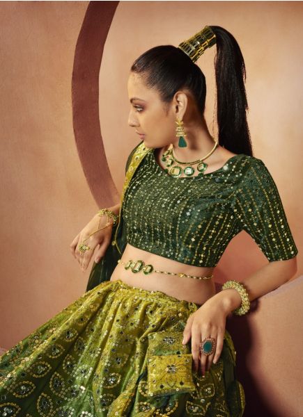 Dark Green Velvet With Embroidery & All-Over Mirror & Sequins-Work Wedding-Wear Stylish Lehenga Choli