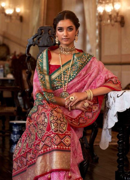 Hot Pink Rajwadi Patola Silk Weaving Party-Wear Saree
