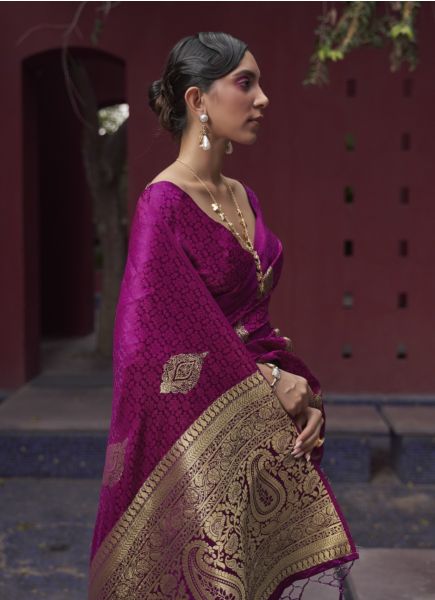 Purple Satin Silk Weaving Party-Wear Handloom Saree