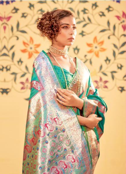 Sea Green Banarasi Silk Weaving Festive-Wear Saree