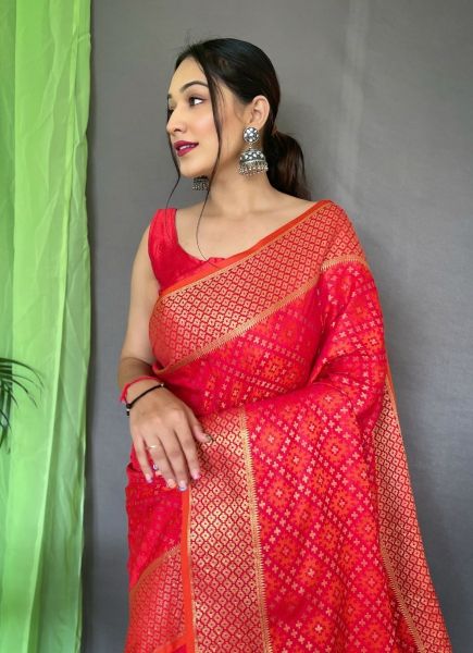 Red Bandhej Patola Silk Festive-Wear Saree