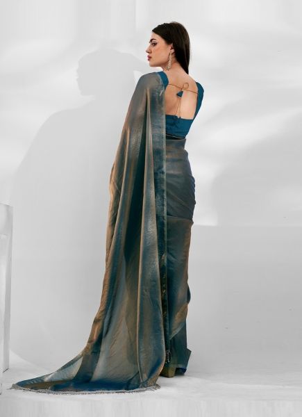 Sea Blue Jimmy Choo Shaded Boutique-Style Saree For Kitty Parties