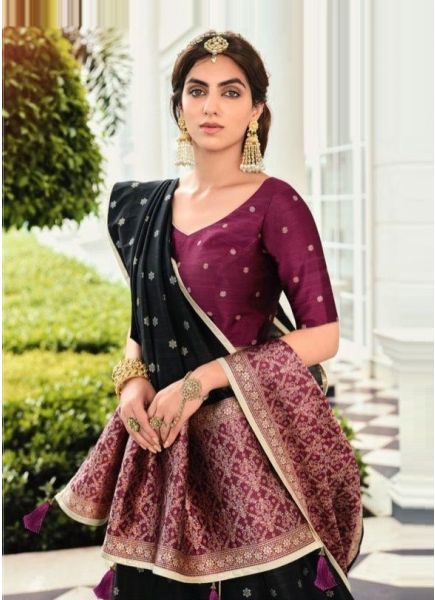 Black & Purple Banarasi Silk Jacquard Weaving Party-Wear Lehenga Choli