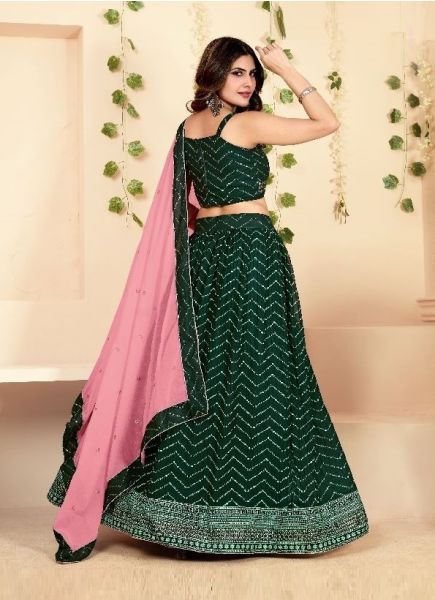Green Georgette Embroidered Party-Wear Lehenga Choli (With Can-Can)