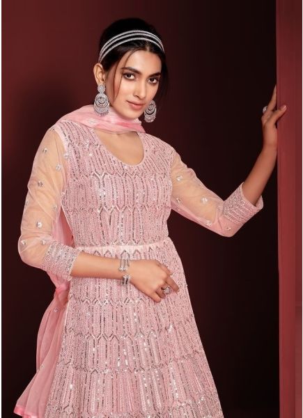 Pink Net Embroidered Ramadan-Special Floor-Length Salwar Kameez
