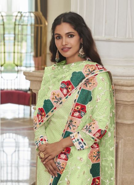 Light Green Georgette With Embroidery, Thread & Sequins-Work Party-Wear Salwar Kameez